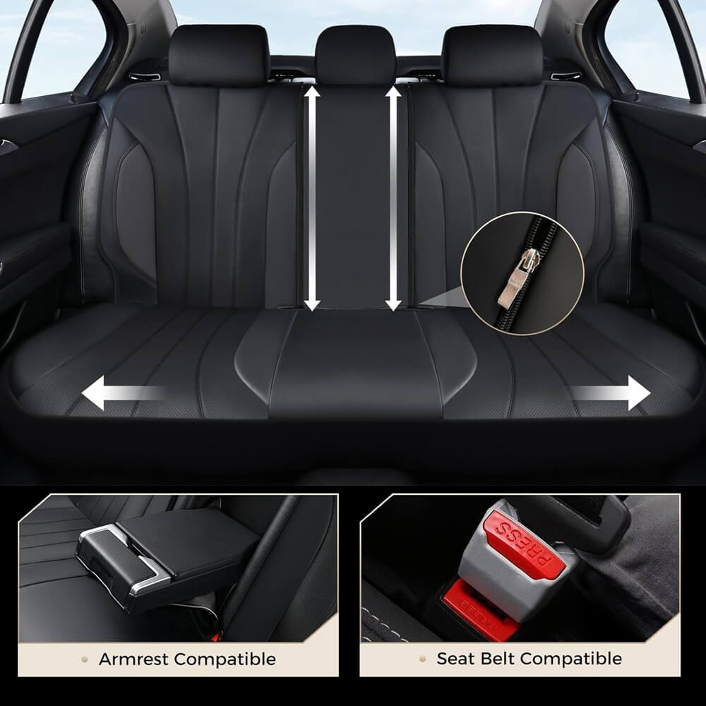 Coverado Car Front and Back Seat Covers PU Leather & Fabric Water Resistant Auto Seat Protectors Universal Fit