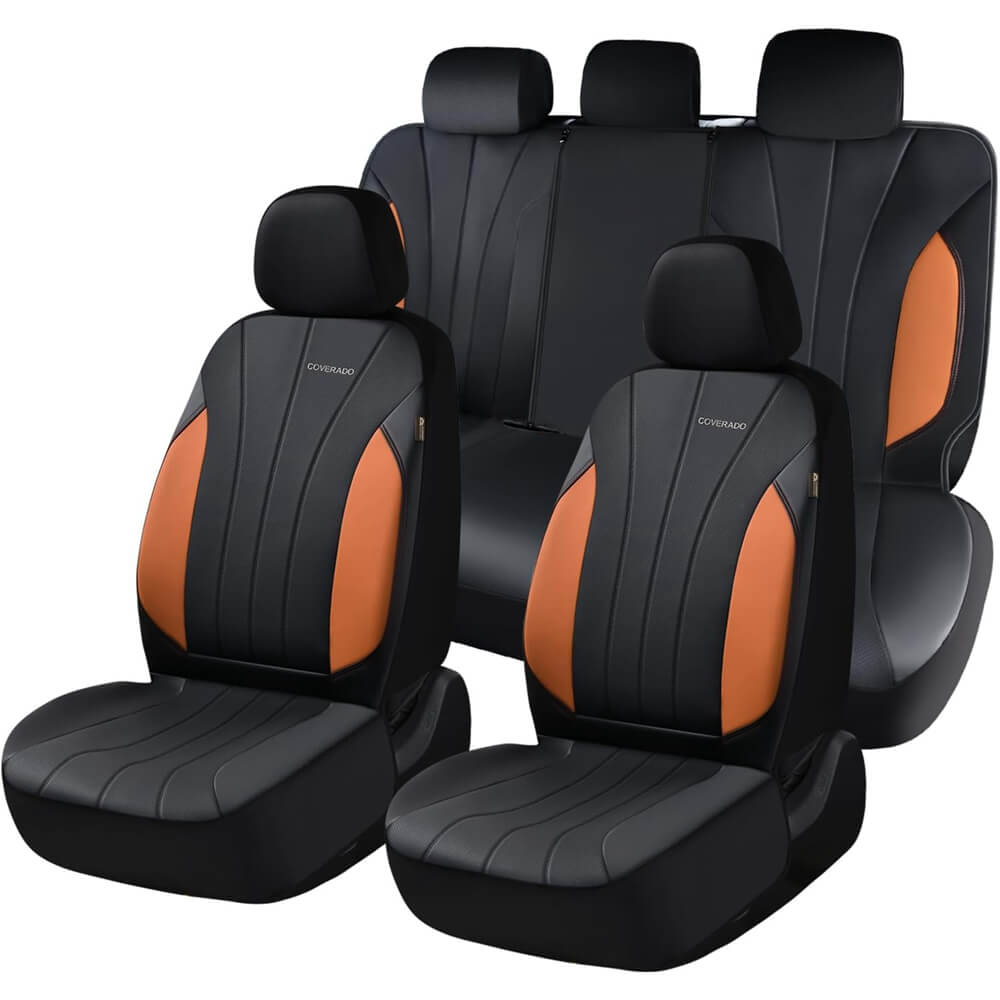 Coverado Car Front and Back Seat Covers PU Leather & Fabric Water Resistant Auto Seat Protectors Universal Fit