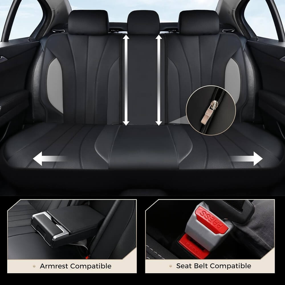 Coverado Car Front and Back Seat Covers PU Leather & Fabric Water Resistant Auto Seat Protectors Universal Fit
