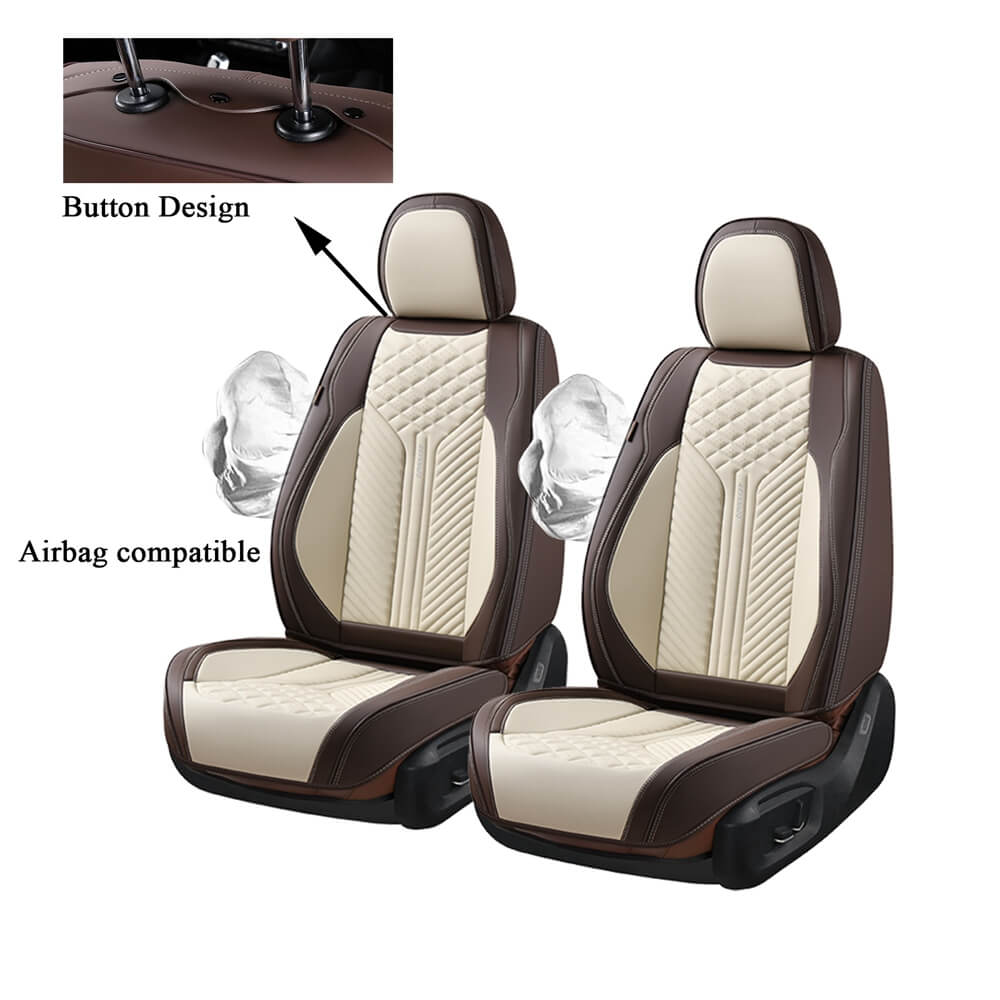 Coverado Front and Back Seat Covers Premium Leather Classic Contrast Color Water Resistant Auto Seat Protectors Universal Fit