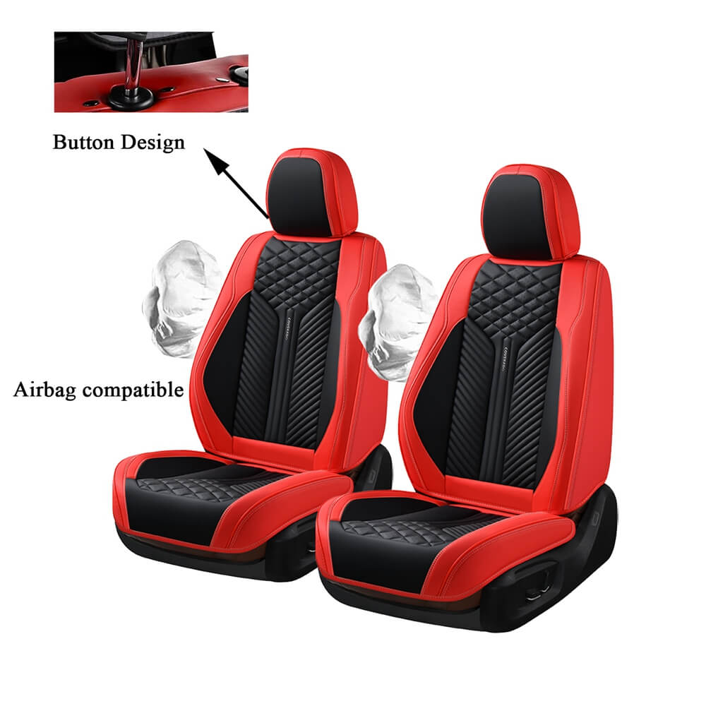 Coverado Front and Back Seat Covers Premium Leather Classic Contrast Color Water Resistant Auto Seat Protectors Universal Fit