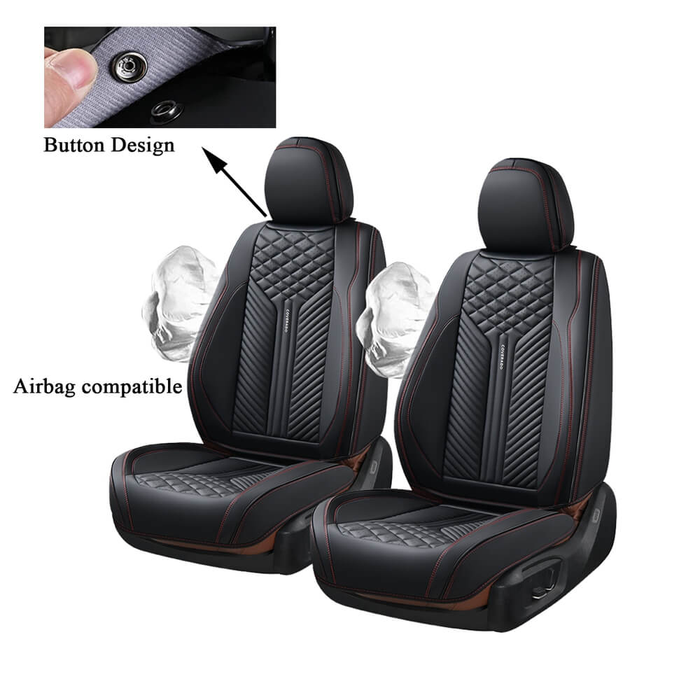 Coverado Front and Back Seat Covers Premium Leather Classic Contrast Color Water Resistant Auto Seat Protectors Universal Fit