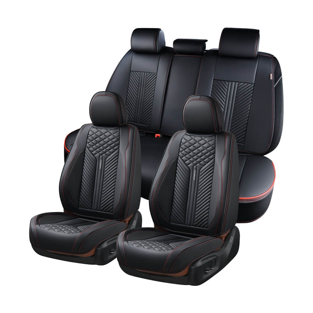 Coverado Front and Back Seat Covers Premium Leather Classic Contrast Color Water Resistant Auto Seat Protectors Universal Fit