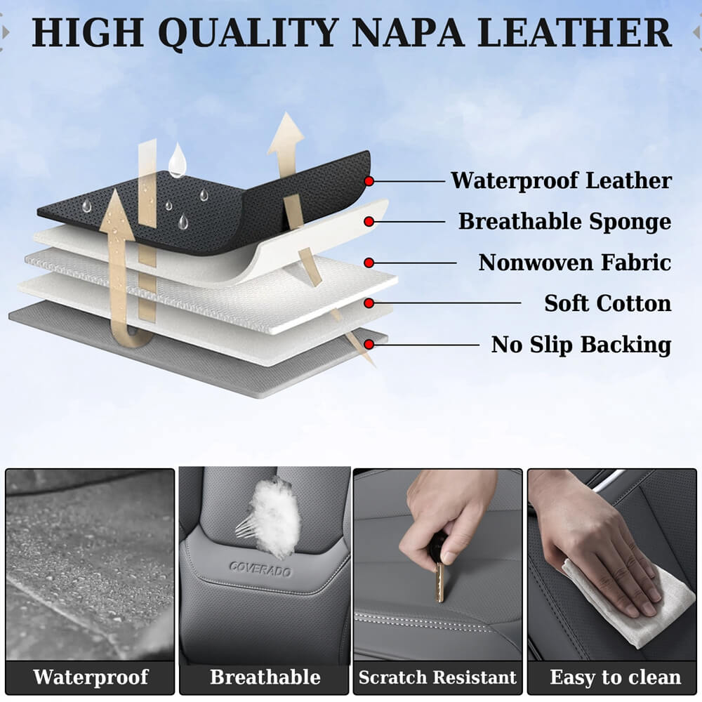 2 Seats Coverado Front Driver and Passenger Car Seat Covers Premium Leather Auto Seat Protectors Water Resistant Universal Fit