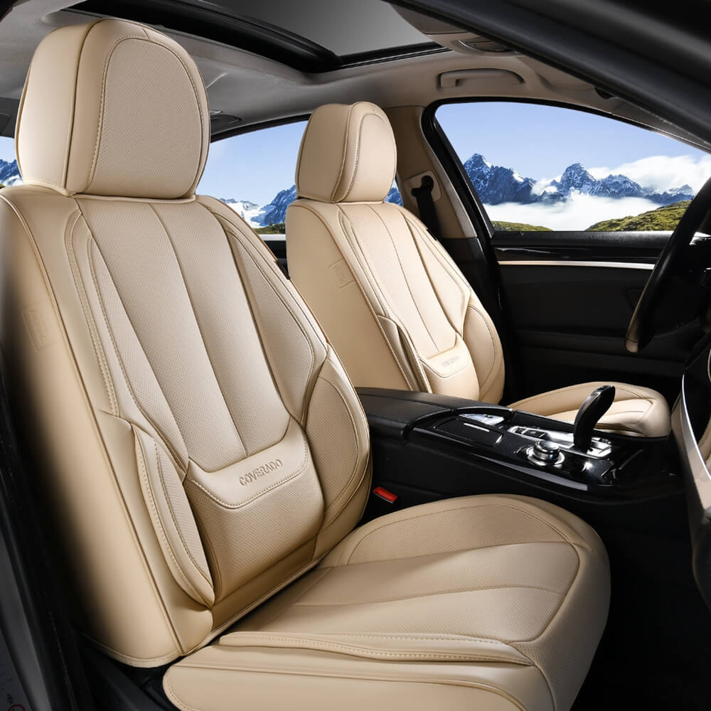 Coverado Front and Back Car Seat Covers Set Premium Faux Leather Water