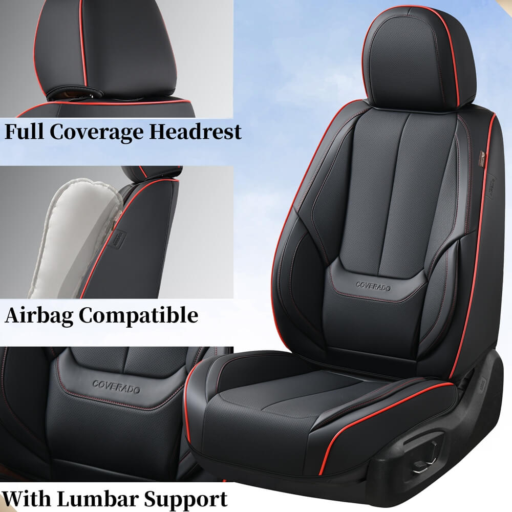 5 Seats Coverado Car Seat Covers for Cars Front and Rear Full Set with Lumbar Support Premium Leather Waterproof Auto Seat ProtectorsUniversal Fit