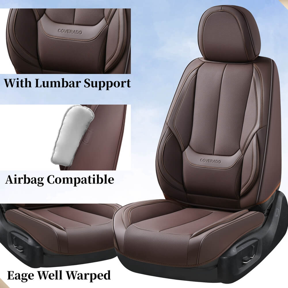 2 Seats Coverado Front Driver and Passenger Car Seat Covers Premium Leather Auto Seat Protectors Water Resistant Universal Fit