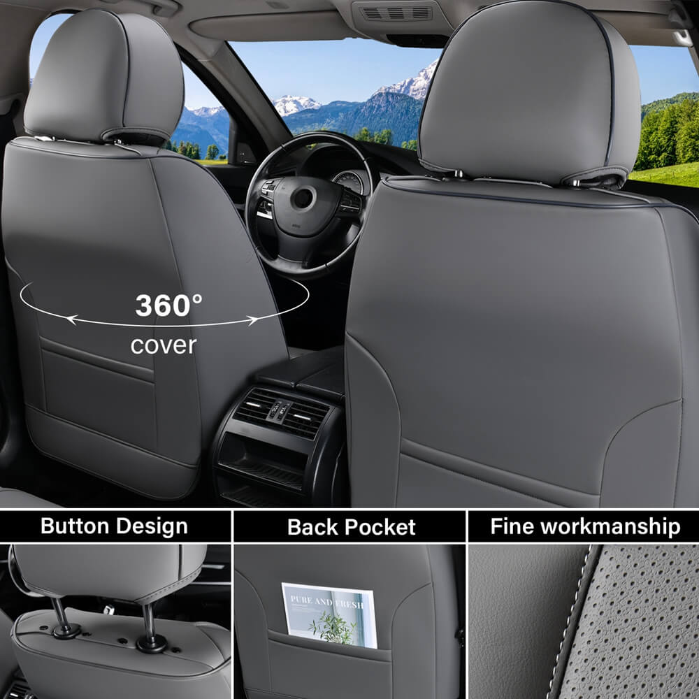 5 Seats Coverado Car Seat Covers for Cars Front and Rear Full Set with Lumbar Support Premium Leather Waterproof Auto Seat ProtectorsUniversal Fit