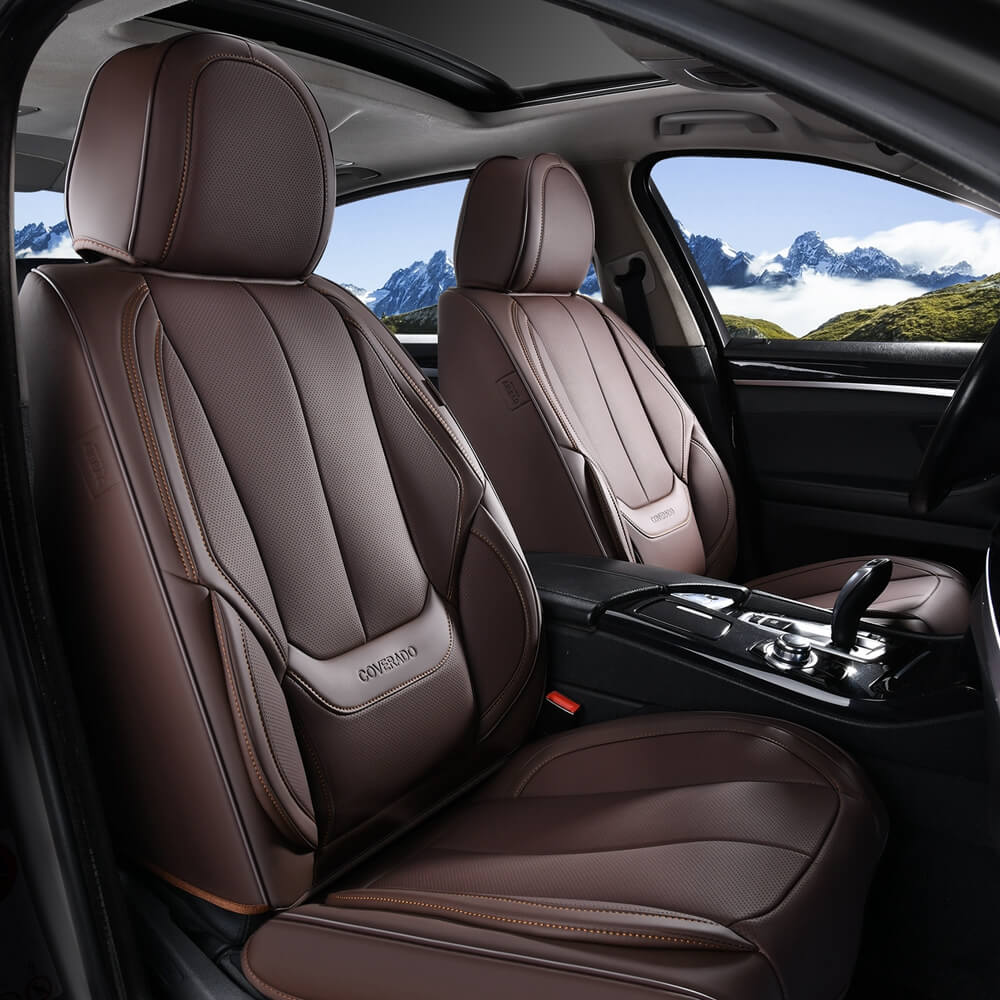 5 Seats Coverado Car Seat Covers for Cars Front and Rear Full Set with Lumbar Support Premium Leather Waterproof Auto Seat ProtectorsUniversal Fit