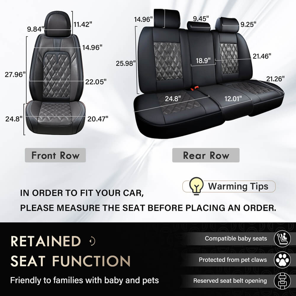 Coverado 5 Seats Front and Rear Seat Covers Faux Leather Full Set Quality Waterproof Universal Fit