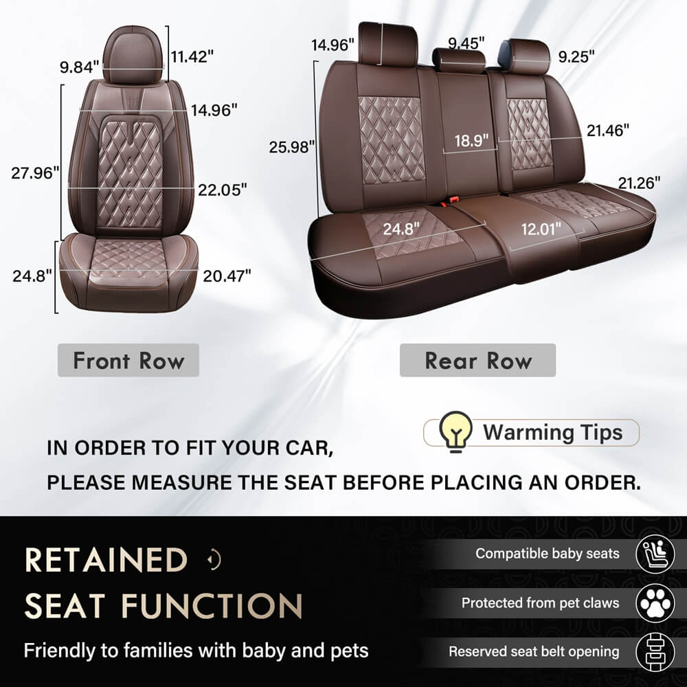 Coverado 5 Seats Front and Rear Seat Covers Faux Leather Full Set Quality Waterproof Universal Fit