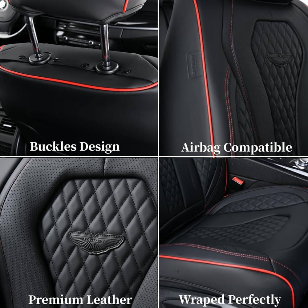 Coverado Front and Back Seat Covers for Cars Premium Leatherette Auto Seat Protectors Water Resistant Universal Fit