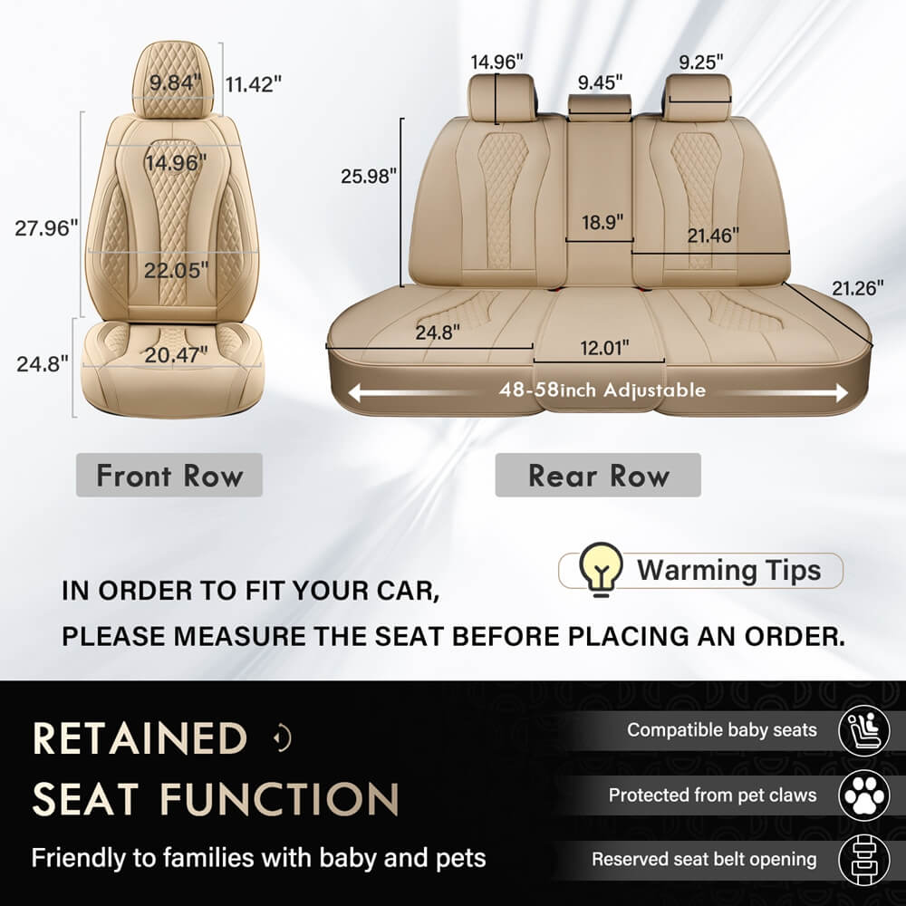 Coverado Beige Car Seat Covers for Driver and Passenger Leatherette Seat Protectors in Tan Color Comfortable Durable Auto Car Interior Covers Universal Fit