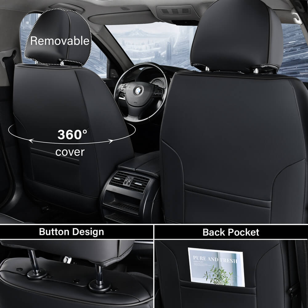 Coverado Leatherette Car Seat Covers Front and Back 5 Seats with Lumbar Support Water Resistant Full Set Auto Seat Protectors Universal Fit