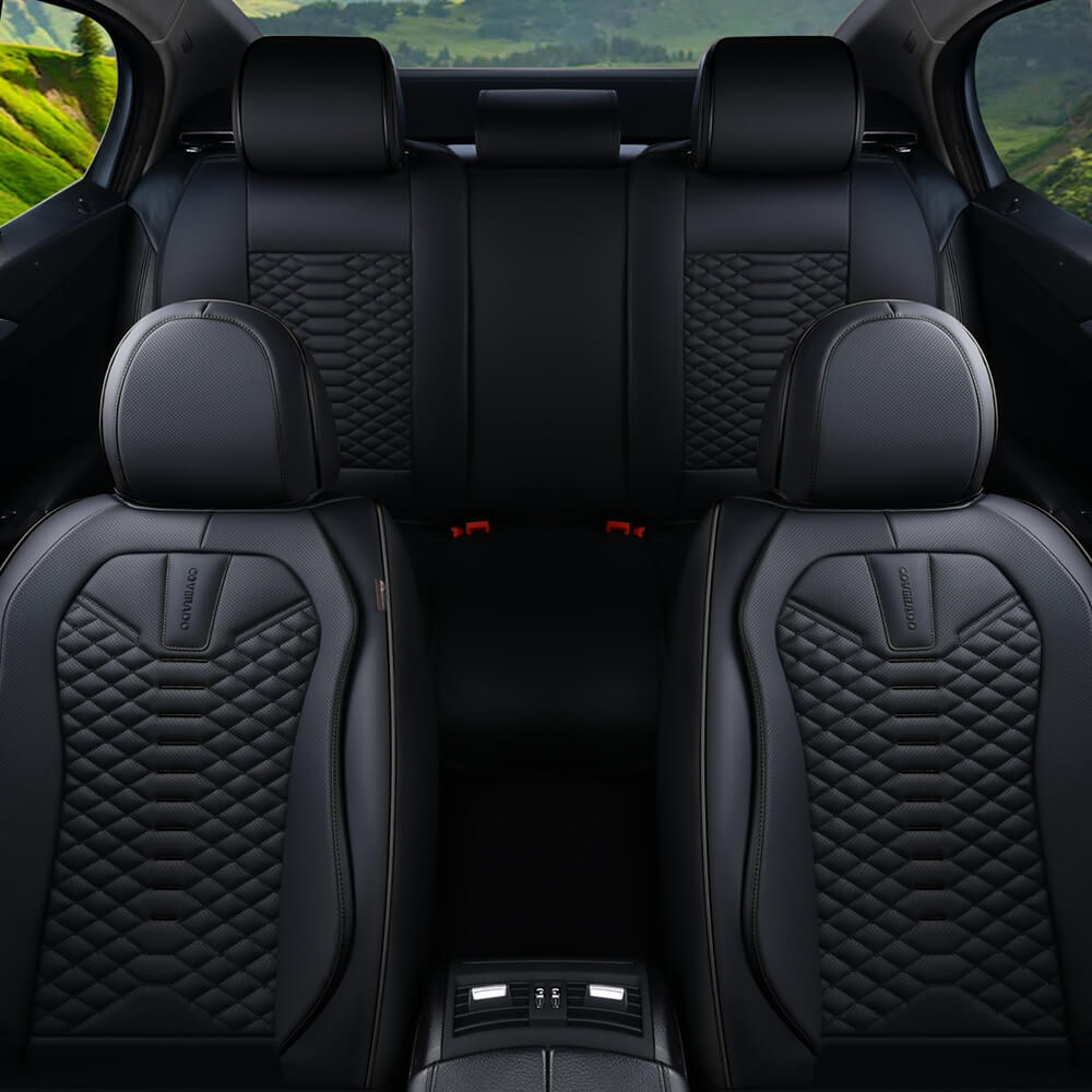 5 Seats Coverado Car Leather Seat Covers Fashion Front and Rear Leatherette Full Set Water Resistant Universal Fit