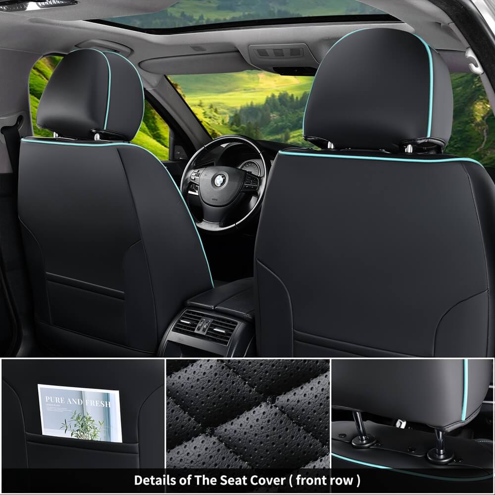 5 Seats Coverado Car Leather Seat Covers Fashion Front and Rear Leatherette Full Set Water Resistant Universal Fit