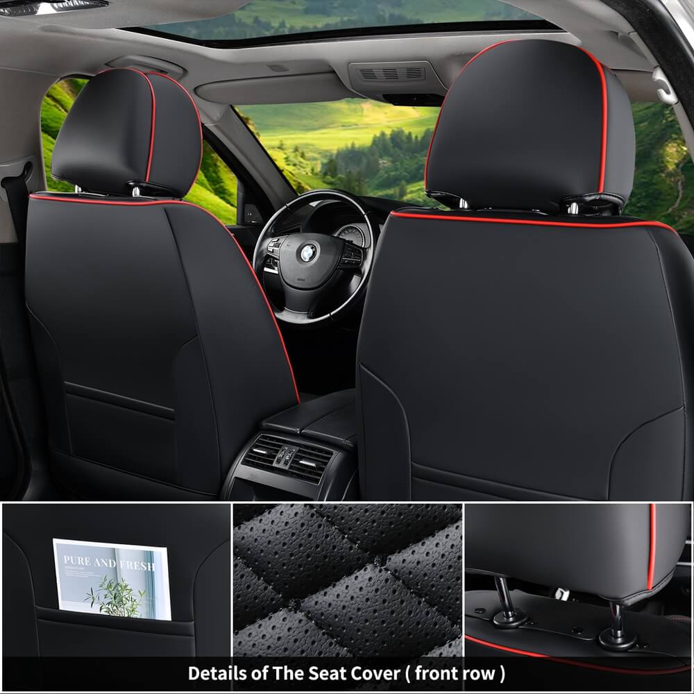 5 Seats Coverado Car Leather Seat Covers Fashion Front and Rear Leatherette Full Set Water Resistant Universal Fit