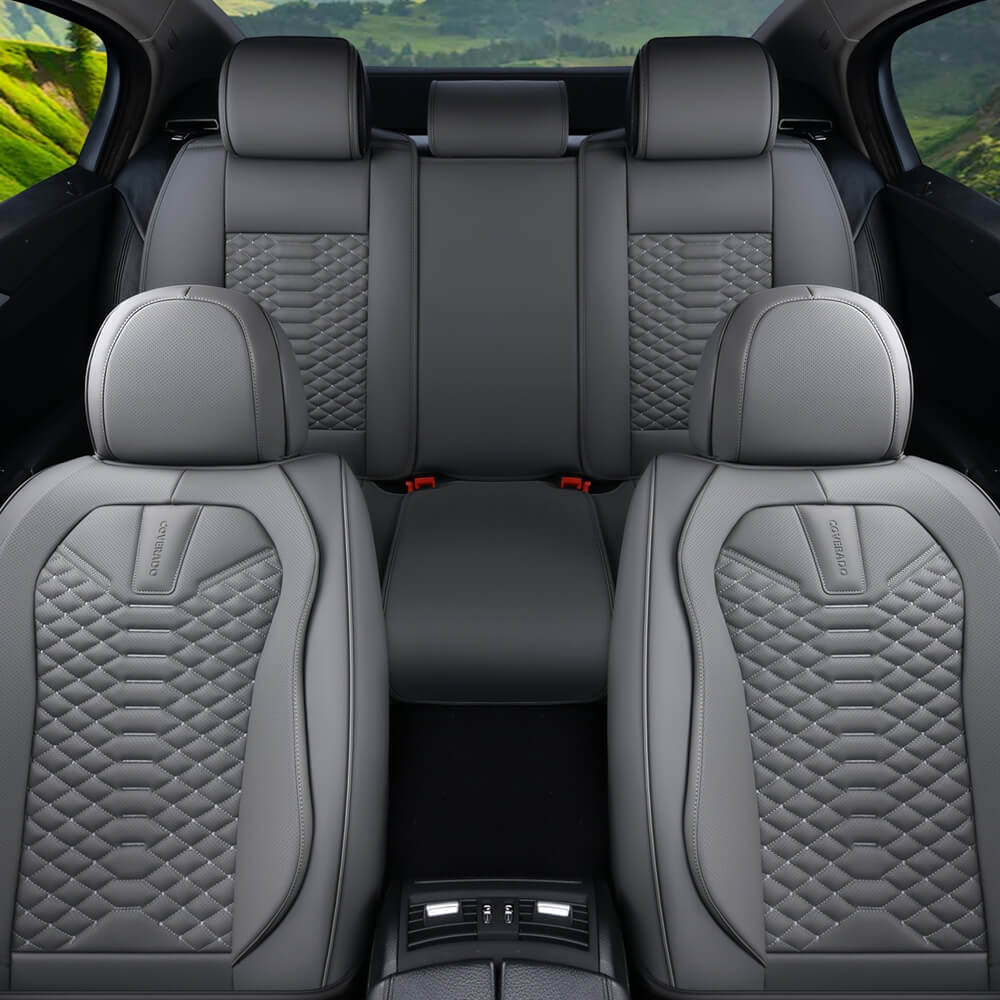 5 Seats Coverado Car Leather Seat Covers Fashion Front and Rear Leatherette Full Set Water Resistant Universal Fit