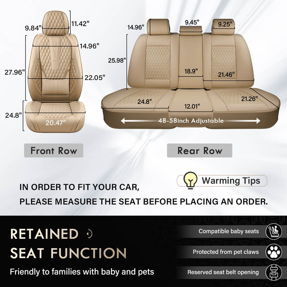 Coverado Beige Car Seat Covers for Driver and Passenger Leatherette Seat Protectors in Tan Color Comfortable Durable Auto Car Interior Covers Universal Fit