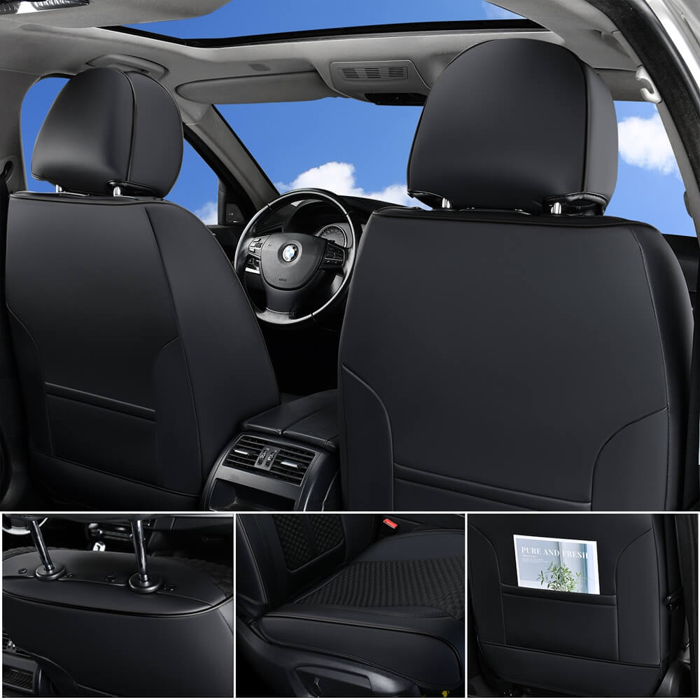 Coverado Front Seat Covers 2 Pieces Leather & PE Technology Universal Fit