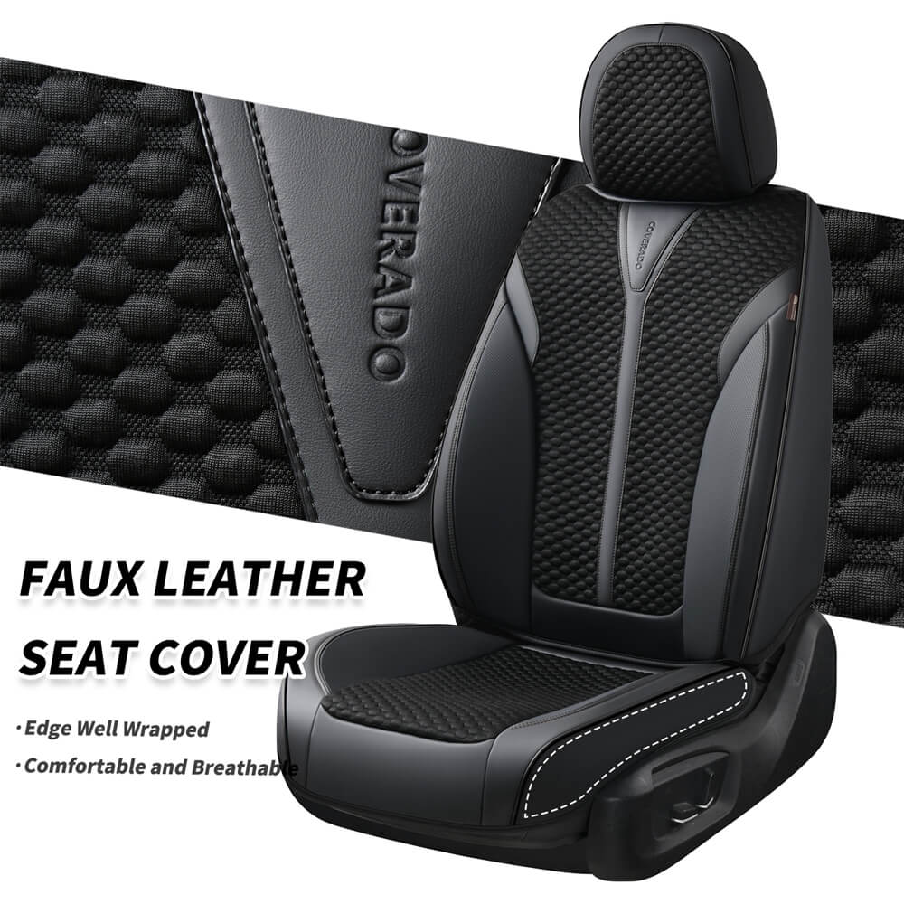 Coverado Front Seat Covers 2 Pieces Leather & PE Technology Universal Fit