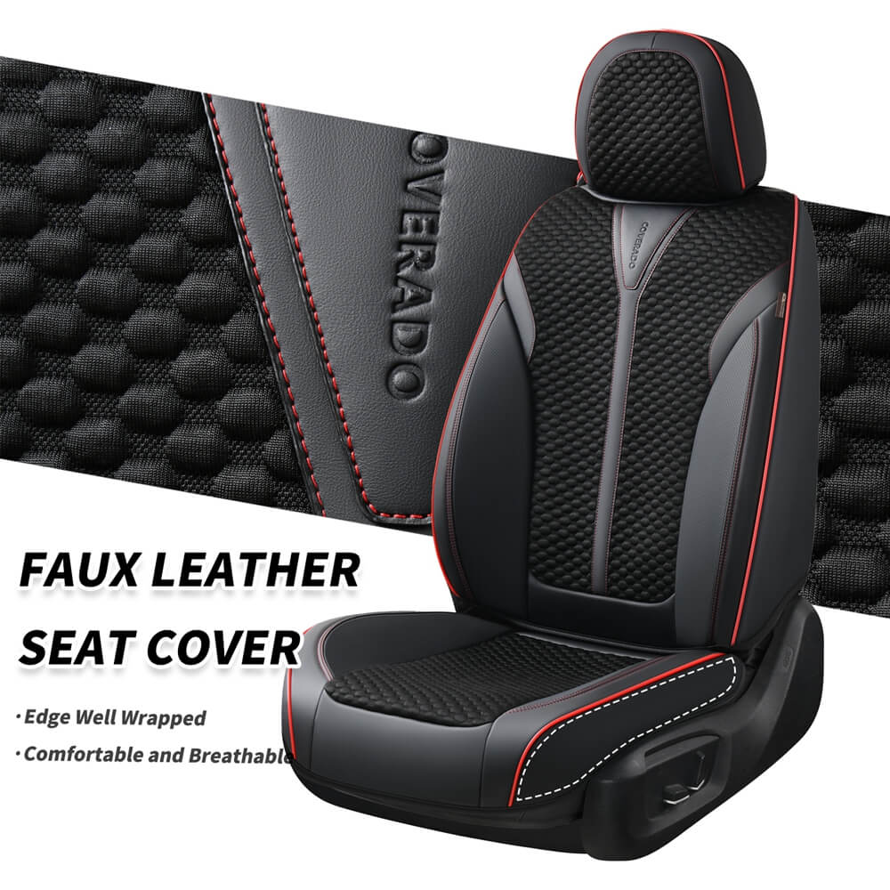 Coverado Front Seat Covers 2 Pieces Leather & PE Technology Universal Fit