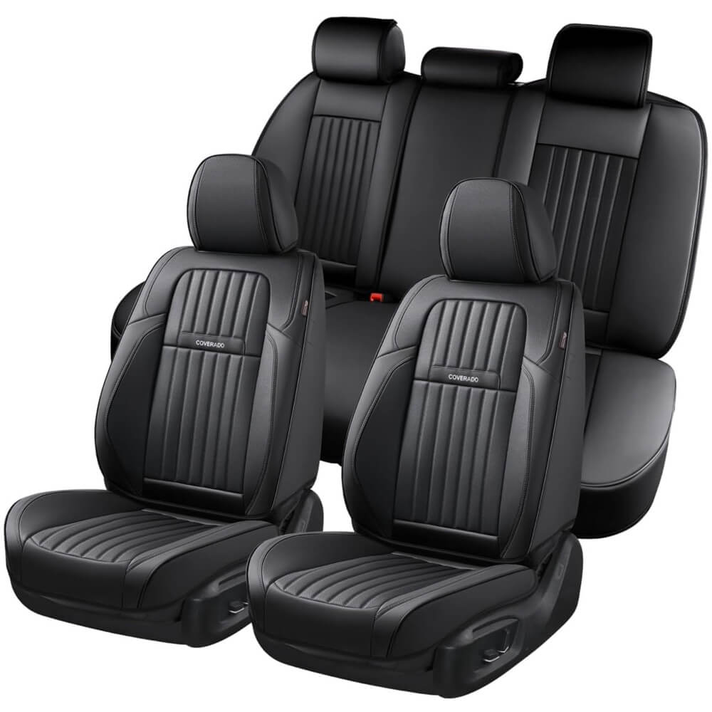 Coverado Leather Front and Back Seat Covers Fashion Water Resistant Auto Seat Protectors Universal Fit