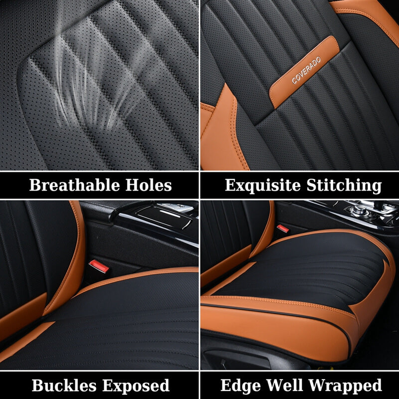 Coverado Leather Front and Back Seat Covers Fashion Water Resistant Auto Seat Protectors Universal Fit