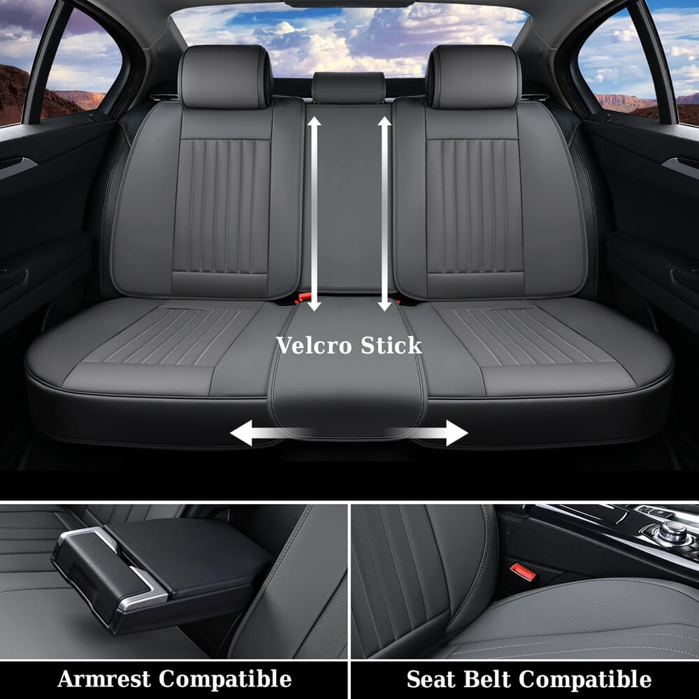 Coverado Leather Front and Back Seat Covers Fashion Water Resistant Auto Seat Protectors Universal Fit