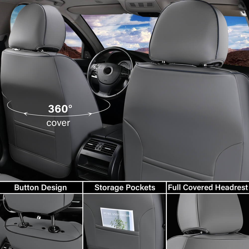 Coverado Leather Front and Back Seat Covers Fashion Water Resistant Auto Seat Protectors Universal Fit