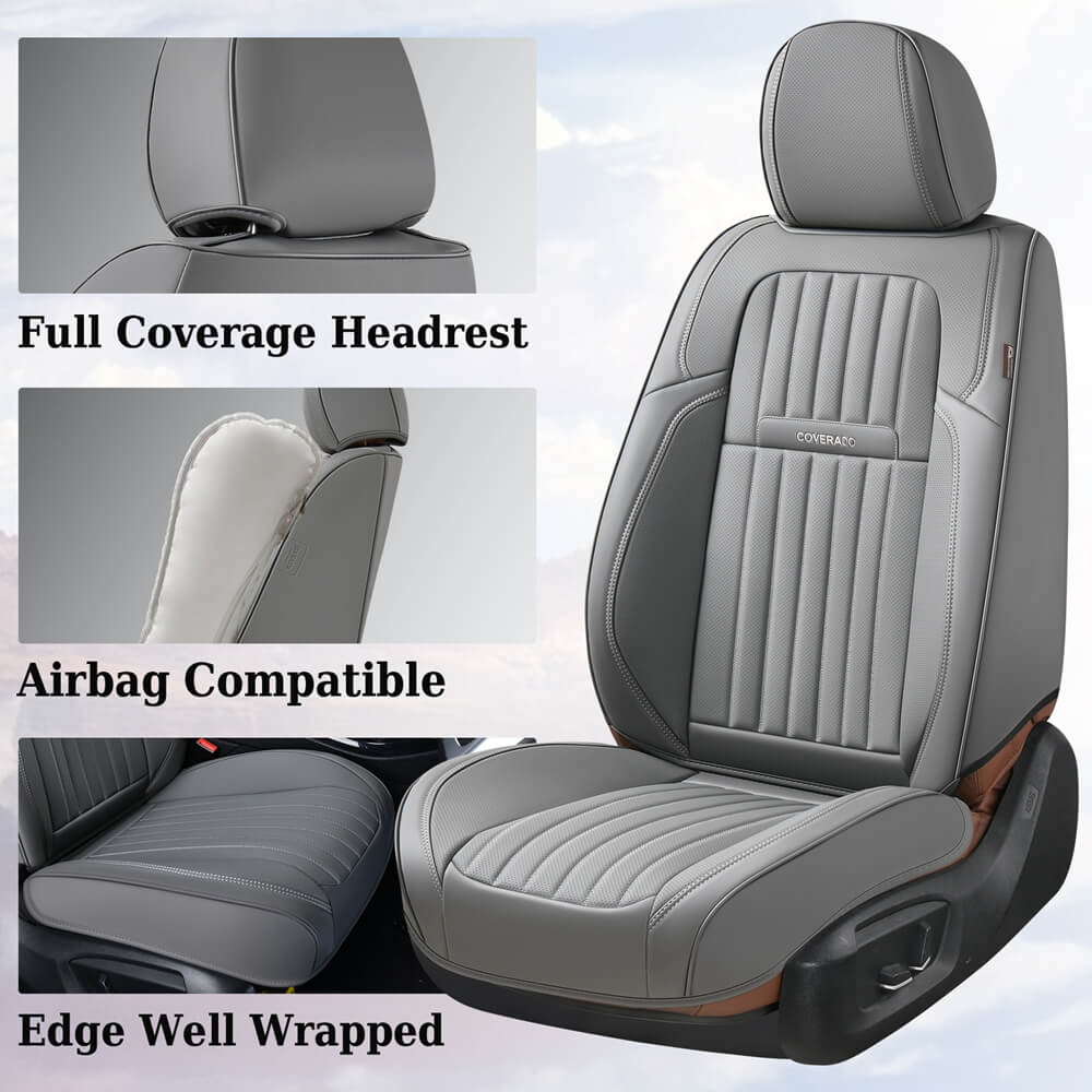 Coverado Leather Front and Back Seat Covers Fashion Water Resistant Auto Seat Protectors Universal Fit
