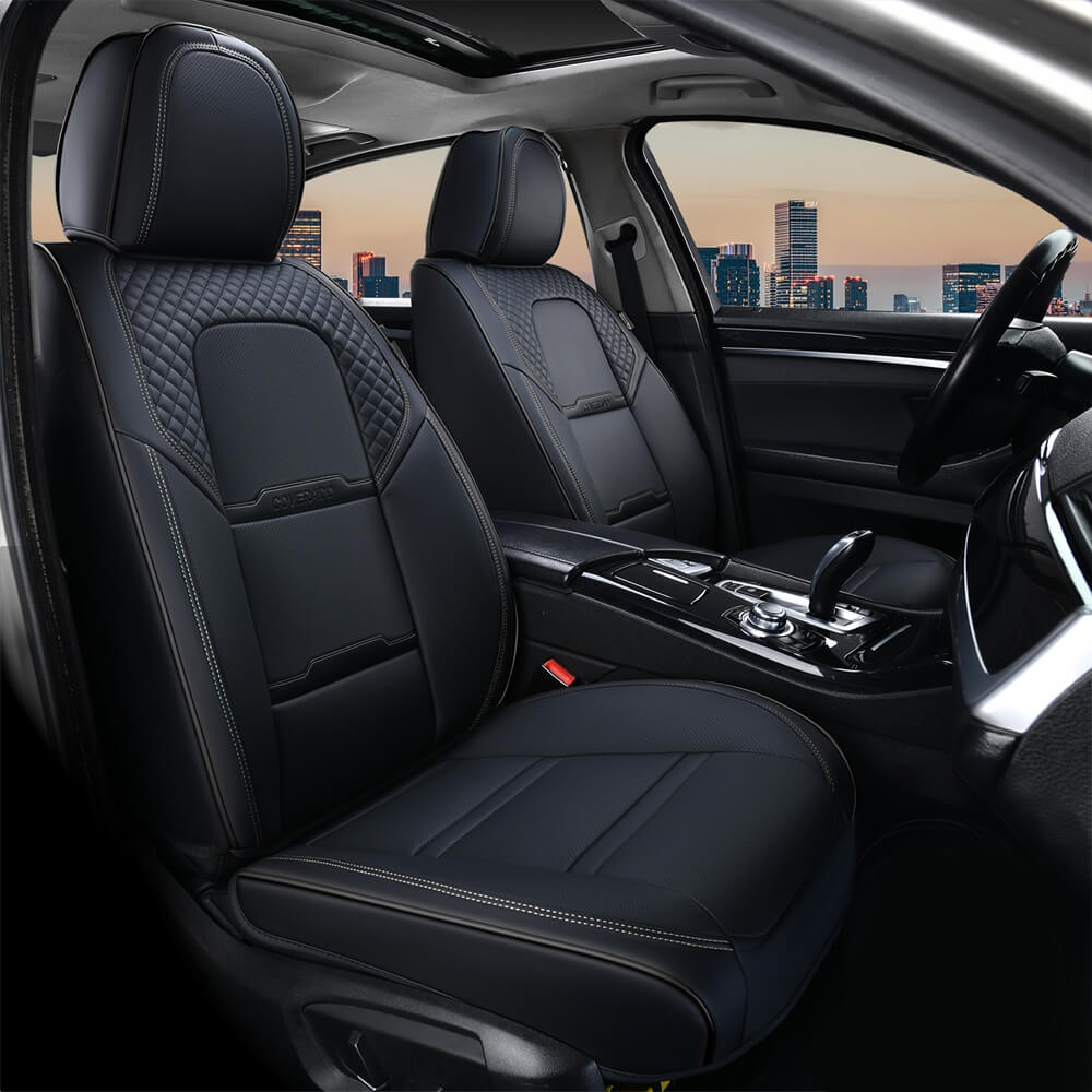 Coverado Car Front and Back Seat Covers Faux Leather Stylish Breathable Auto Seat Protectors Universal Fit