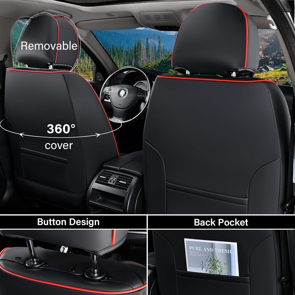 Coverado Car Front and Back Seat Covers Faux Leather Stylish Breathable Auto Seat Protectors Universal Fit