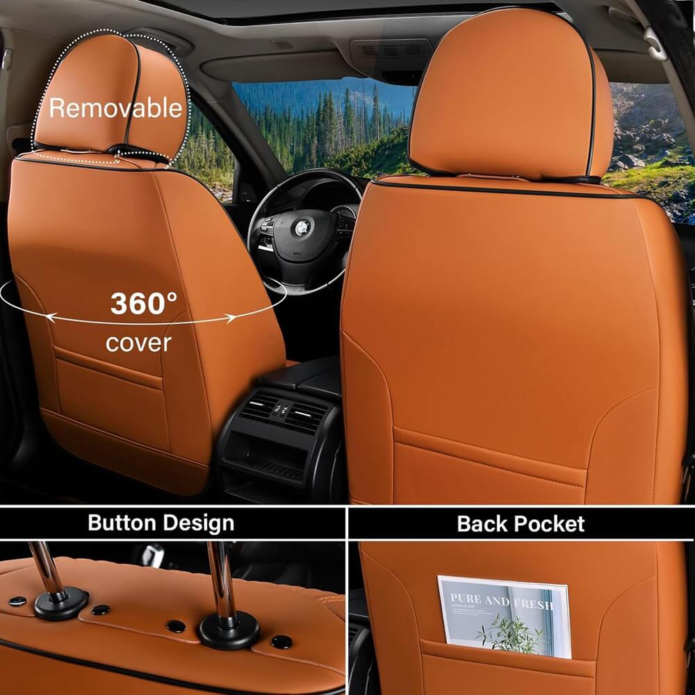 Coverado Car Front and Back Seat Covers Faux Leather Stylish Breathable Auto Seat Protectors Universal Fit