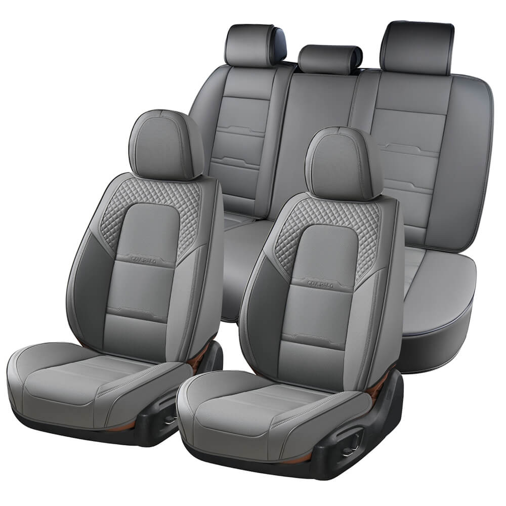 Coverado Car Front and Back Seat Covers Faux Leather Stylish Breathable Auto Seat Protectors Universal Fit