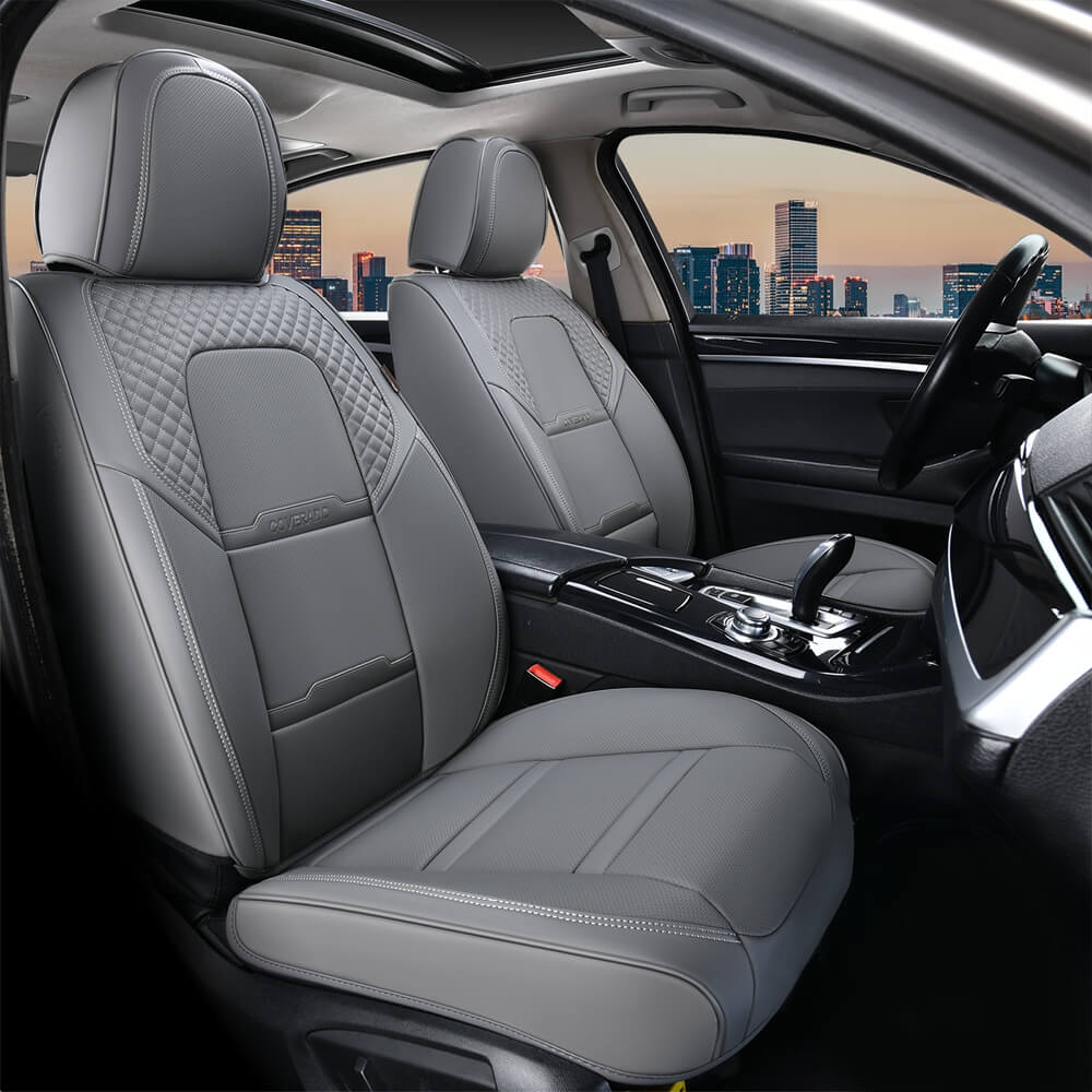 Coverado Car Front and Back Seat Covers Faux Leather Stylish Breathable Auto Seat Protectors Universal Fit