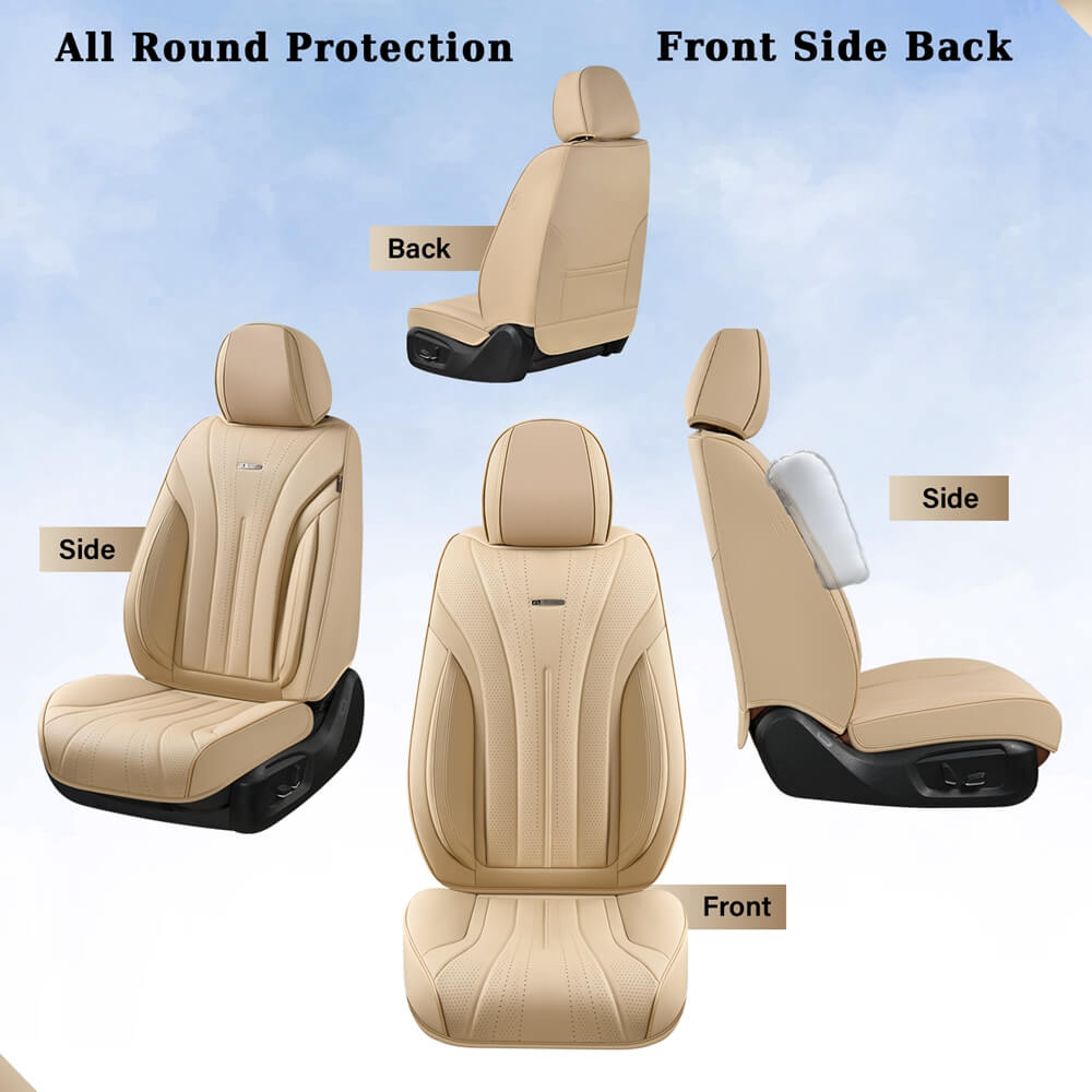 Coverado 5 Seats Full Set Car Seat Covers Front and Back Quality Leather Auto Seat Protectors Universal Fit