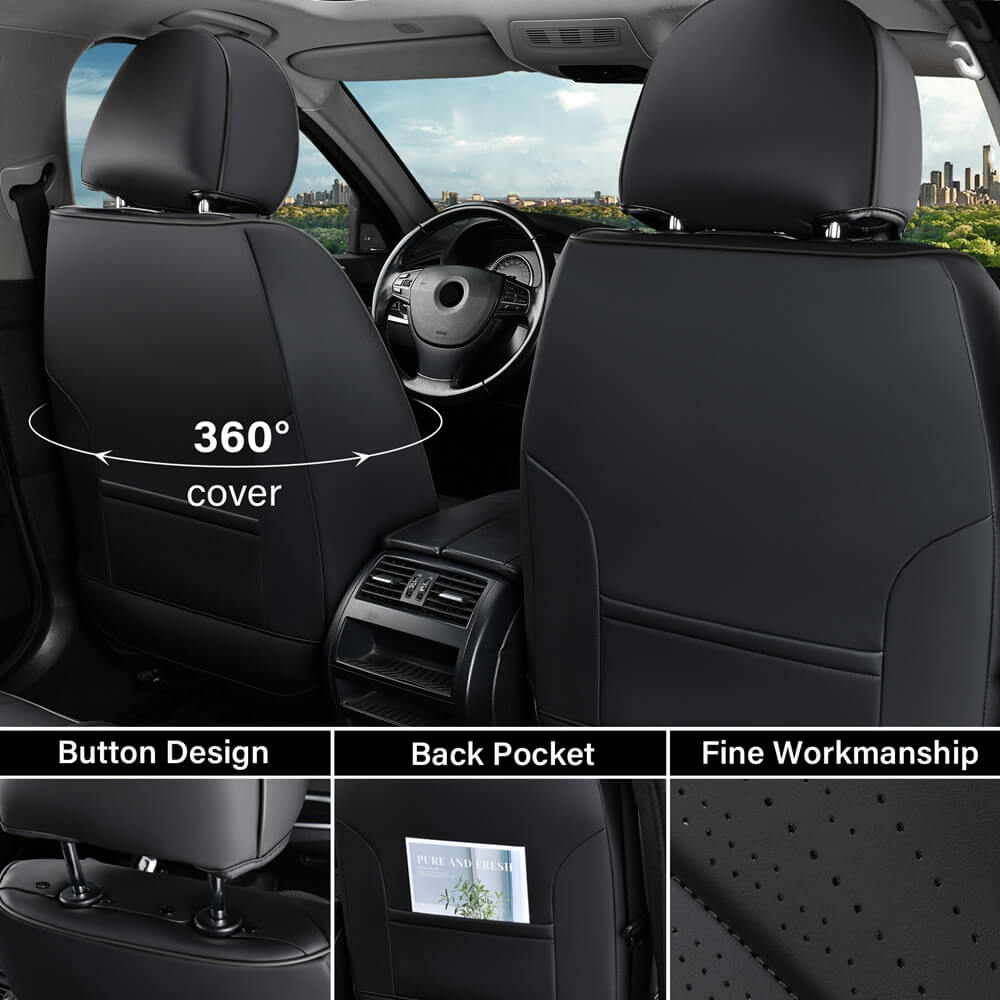Coverado 5 Seats Full Set Car Seat Covers Front and Back Quality Leather Auto Seat Protectors Universal Fit