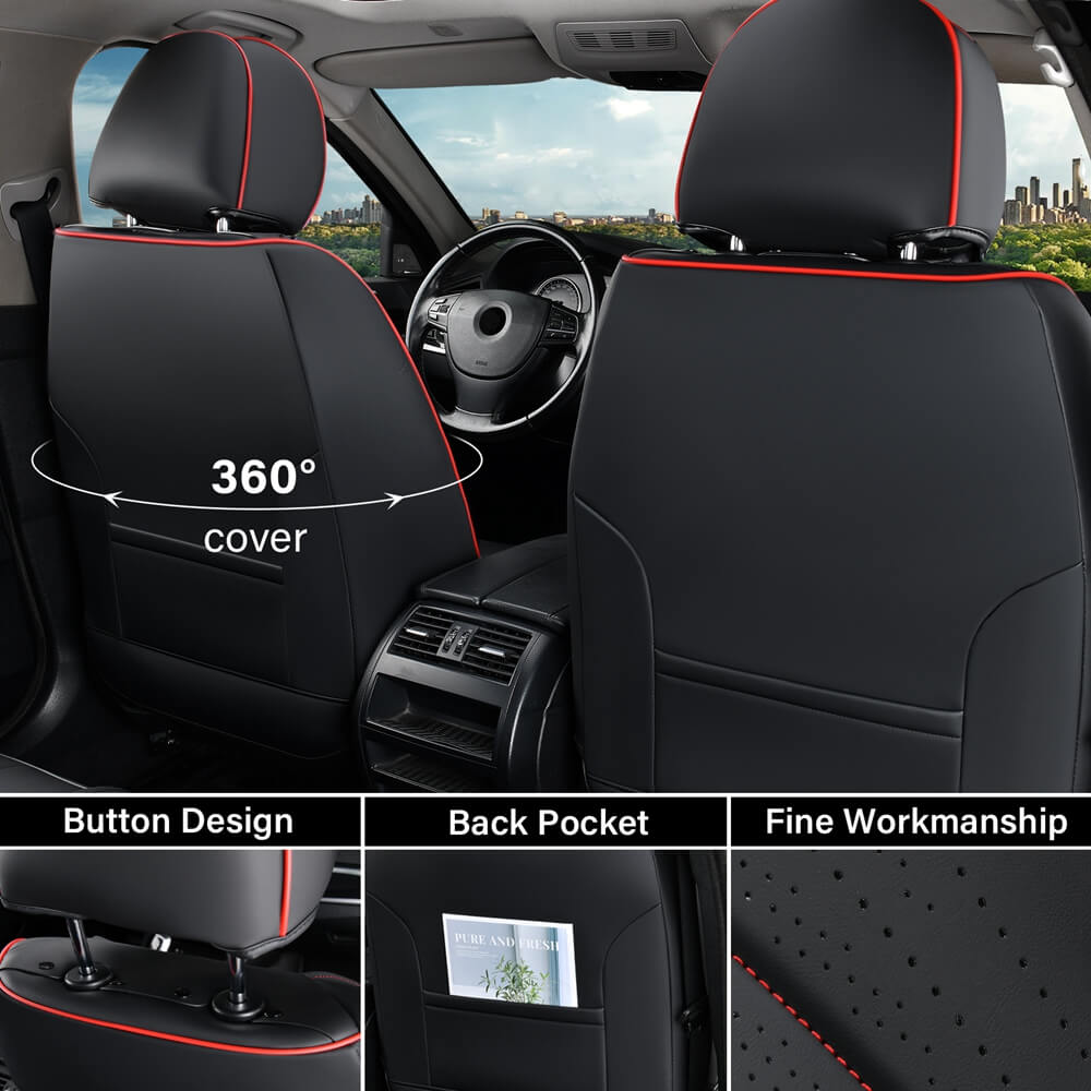 Coverado 5 Seats Full Set Car Seat Covers Front and Back Quality Leather Auto Seat Protectors Universal Fit
