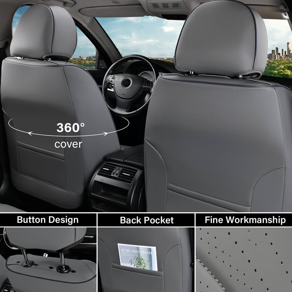 Coverado 5 Seats Full Set Car Seat Covers Front and Back Quality Leather Auto Seat Protectors Universal Fit