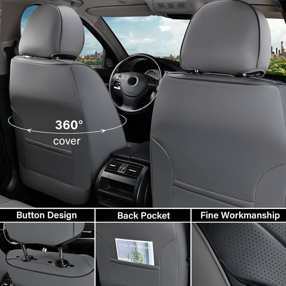 Coverado 5 Seats Full Set Car Seat Covers Front and Back Quality Leather Auto Seat Protectors Universal Fit