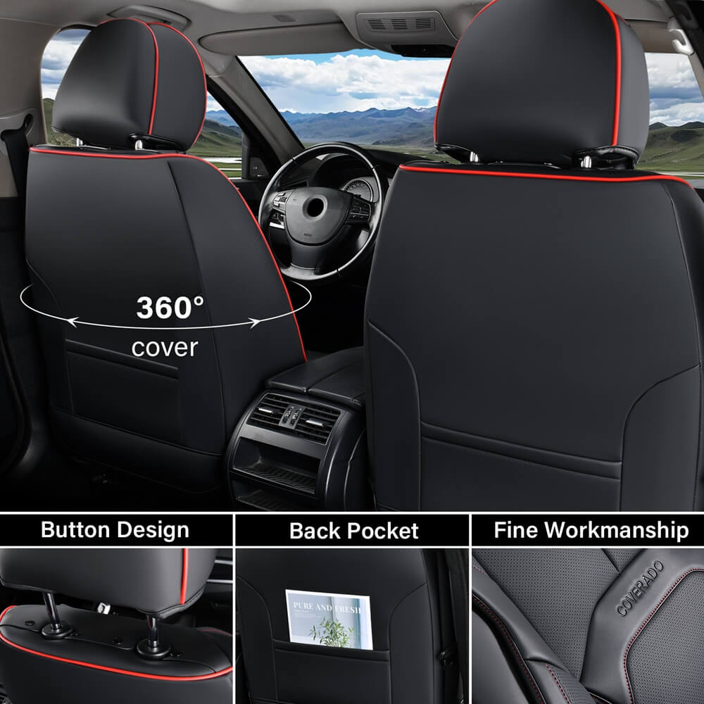 Coverado Auto Seat Covers with Lumbar Support Premium Leather Seat Covers Protector for Cars Universal Fit