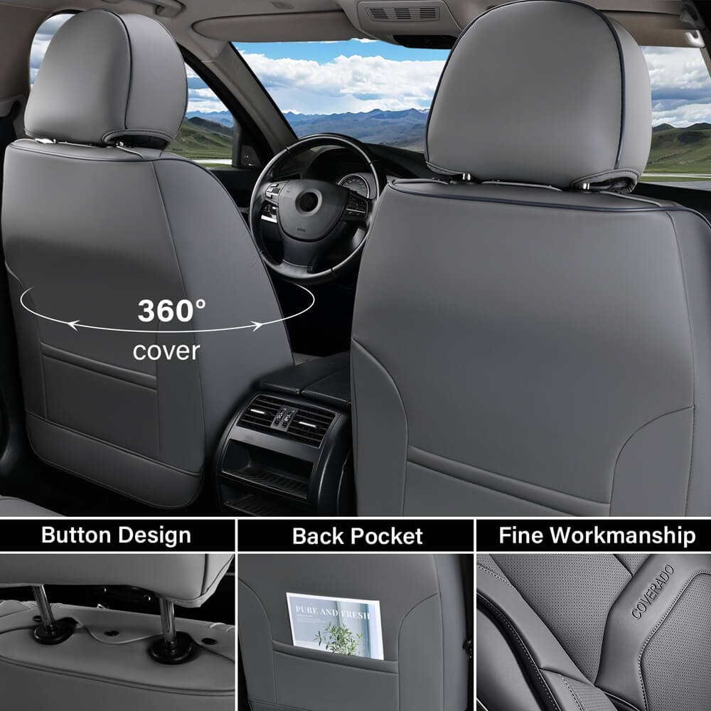 Coverado Auto Seat Covers with Lumbar Support Premium Leather Seat Covers Protector for Cars Universal Fit