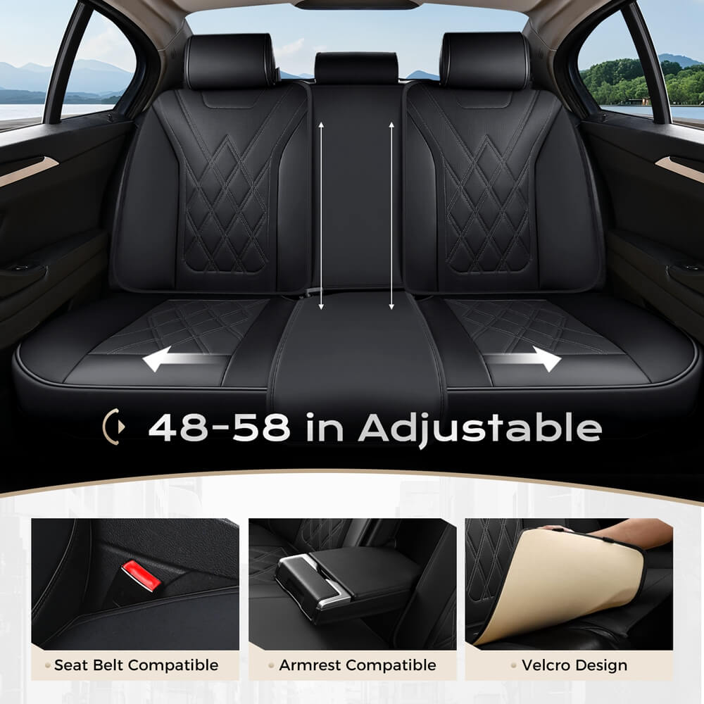 Coverado 5 Seat Full Set Car Seat Covers Leather Diamond Pattern  Front Rear Seats Water Resistant Auto Seat Covers Universal Fit
