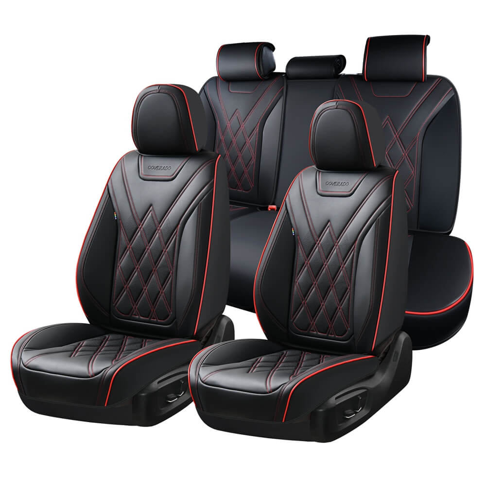Coverado 5 Seat Full Set Car Seat Covers Leather Diamond Pattern  Front Rear Seats Water Resistant Auto Seat Covers Universal Fit