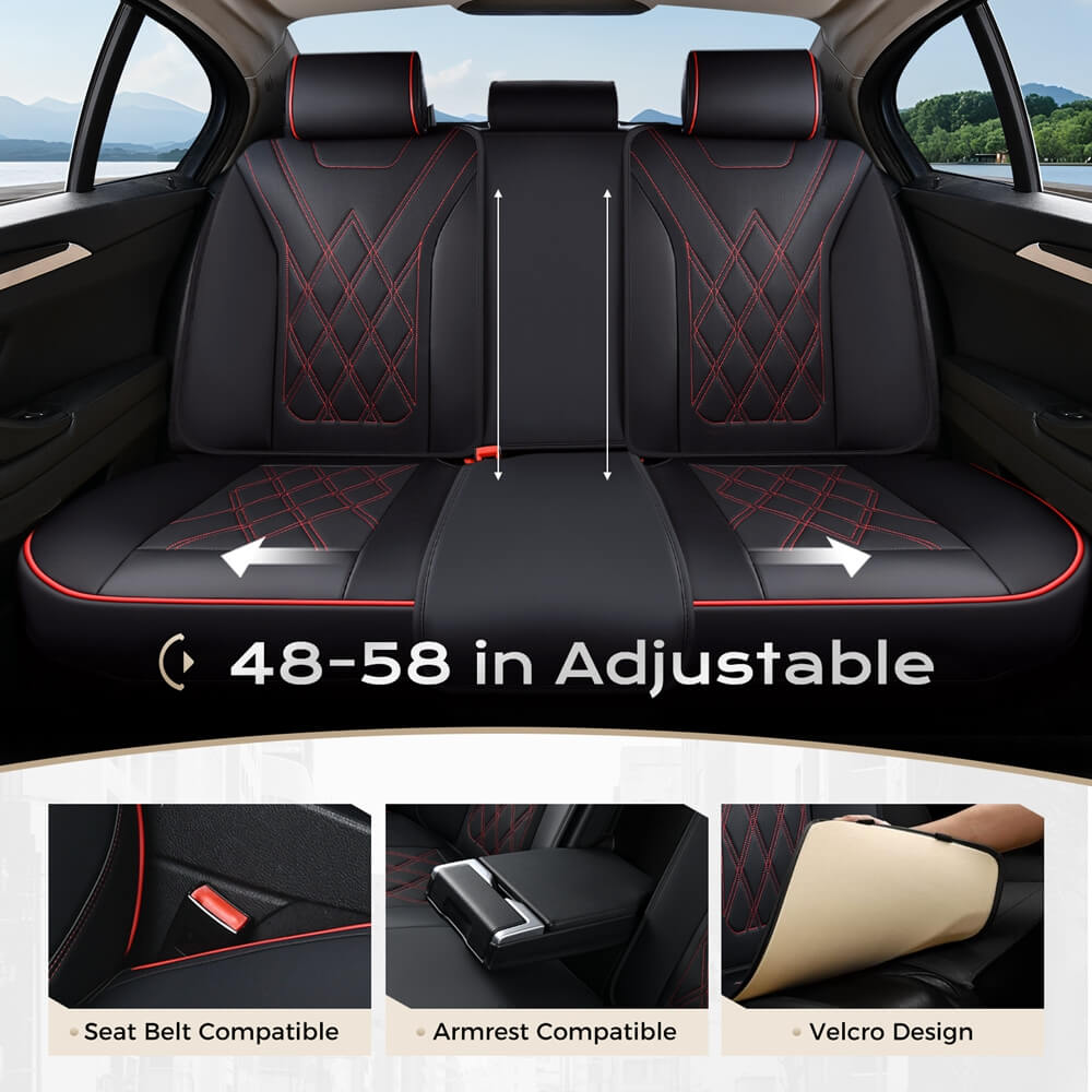 Coverado 5 Seat Full Set Car Seat Covers Leather Diamond Pattern  Front Rear Seats Water Resistant Auto Seat Covers Universal Fit