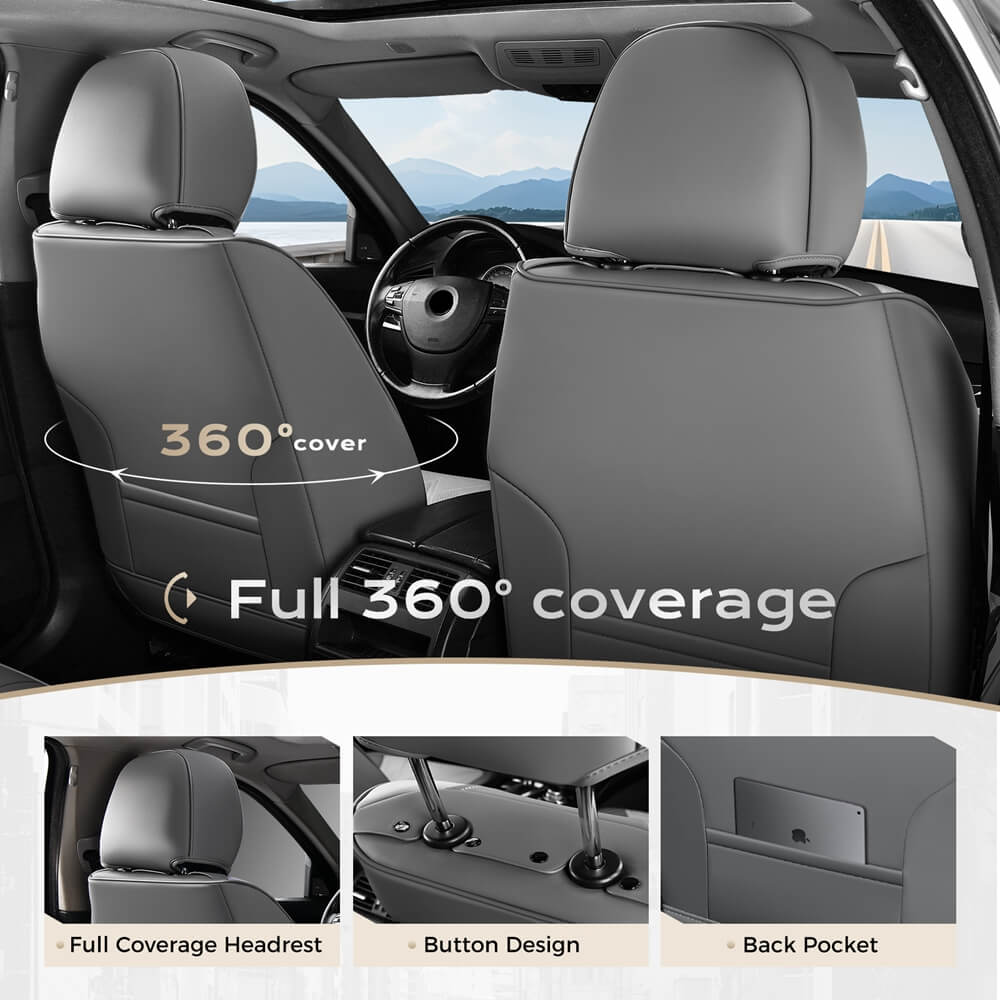 Coverado 5 Seat Full Set Car Seat Covers Leather Diamond Pattern  Front Rear Seats Water Resistant Auto Seat Covers Universal Fit