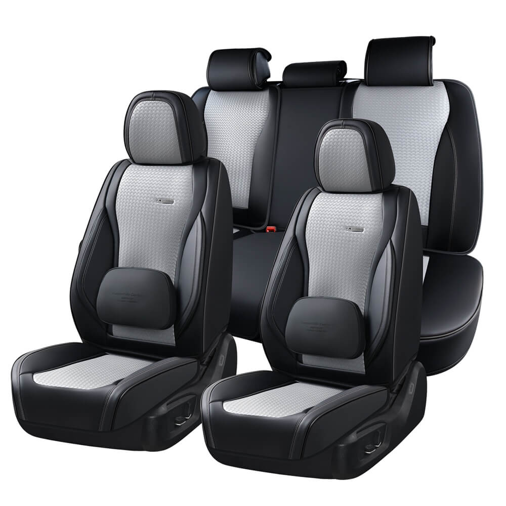 Coverado Front and Rear Car Seat Covers with Lumbar Support Leather Comfortable Auto Seat Protectors Universal Fit