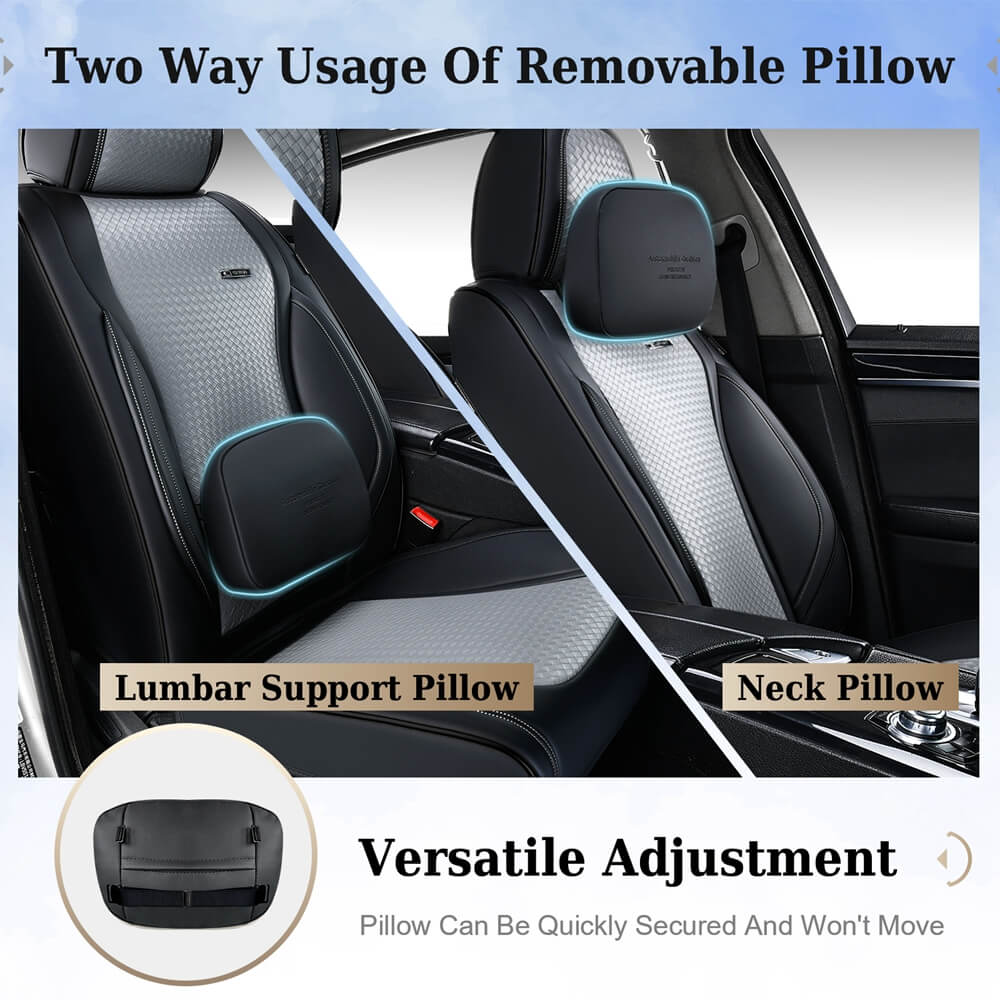 Coverado Front and Rear Car Seat Covers with Lumbar Support Leather Comfortable Auto Seat Protectors Universal Fit