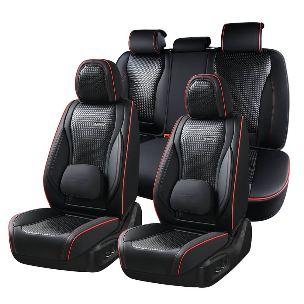 Coverado Front and Rear Car Seat Covers with Lumbar Support Leather Comfortable Auto Seat Protectors Universal Fit